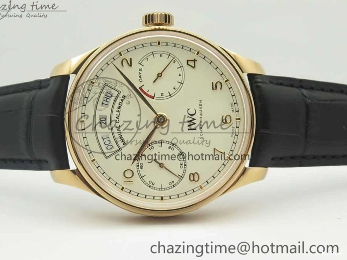 MIROTIME 0406 Thermal Portuguese Real PR Real Annual Calendar IW503501 RG ZF 1:1 Best Edition White Dial on Black Leather Strap A 7150